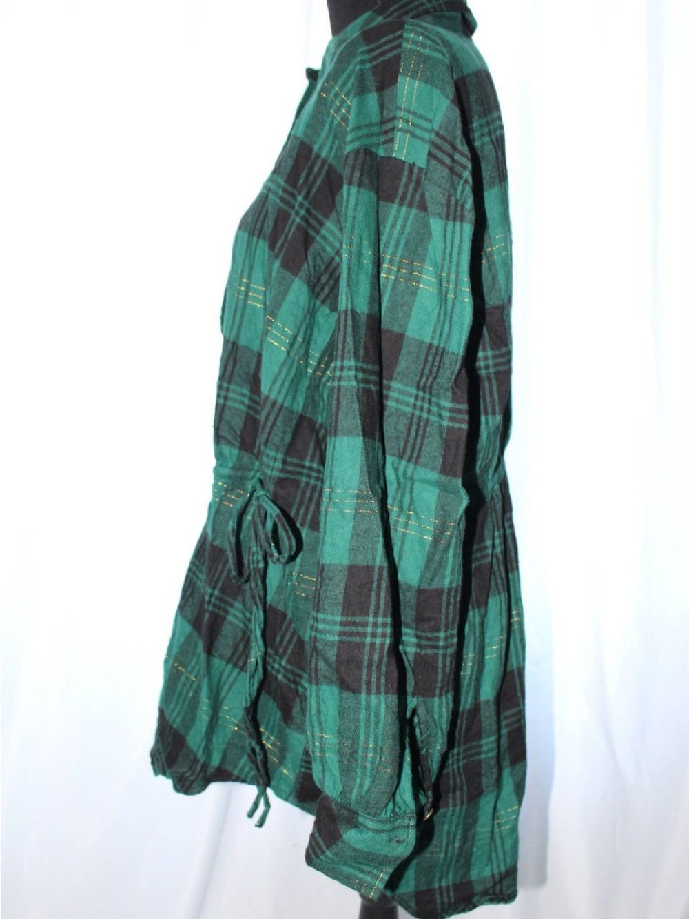 Lane Bryant Women’s Green Plaid Button-Up Drawstring Top - Picture 3 of 11